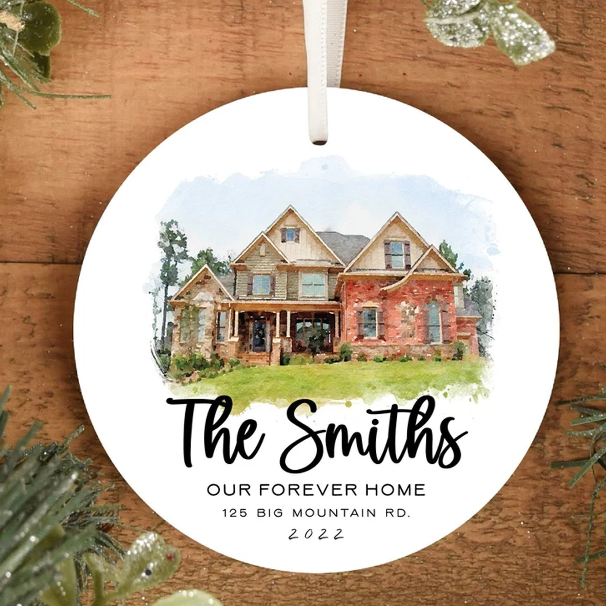 Custom Watercolor House Ornament Personalized Home Christmas Ornament Personalized Christmas Ornament Gift Housewarming
